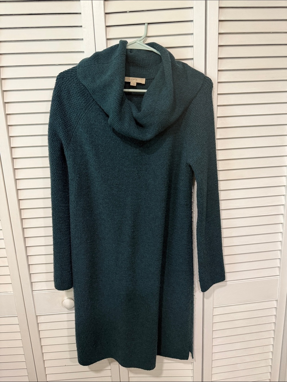 LOFT Teal Cowl Neck Long Sleeve Sweater Dress